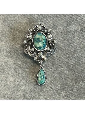 Vintage 60s Sarah Coventry GB Isabella Pendant Pin Brooch turquoise faux pearl